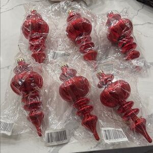 Set of 6 red glitter plastic shatterproof Christmas ornaments large 10” tall NEW